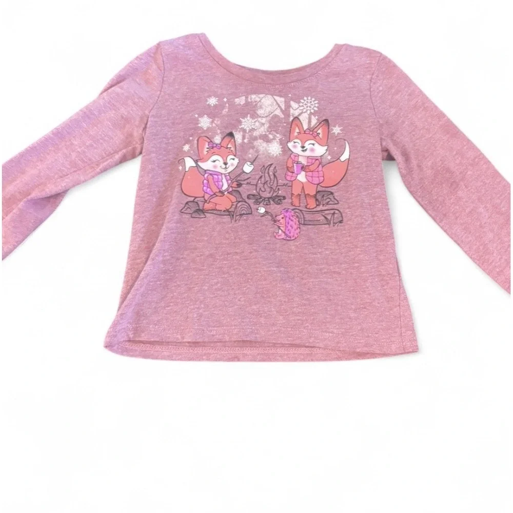 The Children's Place Pink Fox Graphic Long Sleeve Glitter T-Shirt 18-24 Months